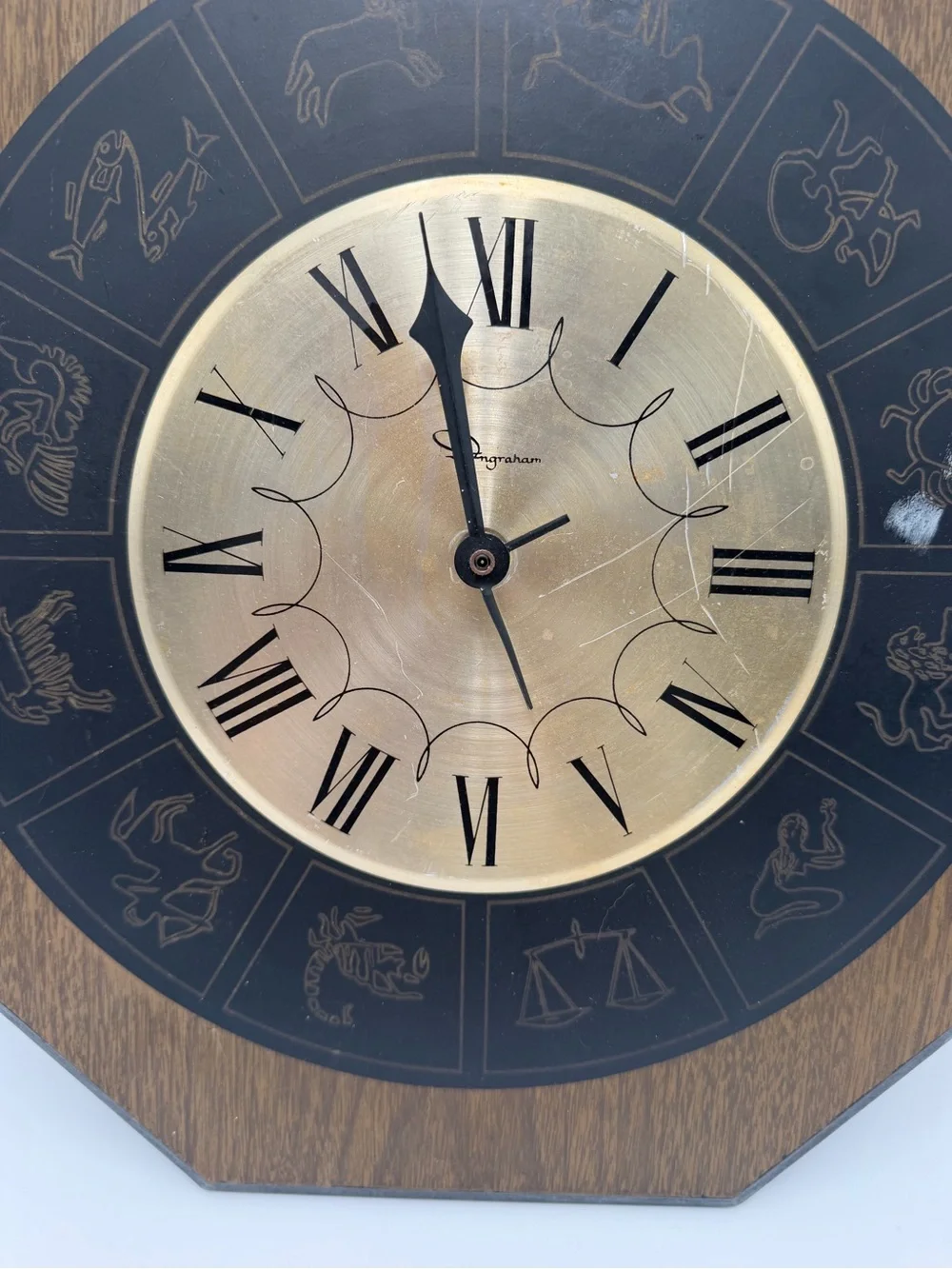 Vintage Ingraham Zodiac Wall Clock: 1960s Mid Century Astrological Decor SEE DES